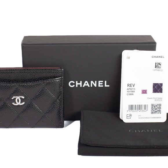 Authentic Black Chanel Quilted Caviar Card Holder - Picture 1 of 7